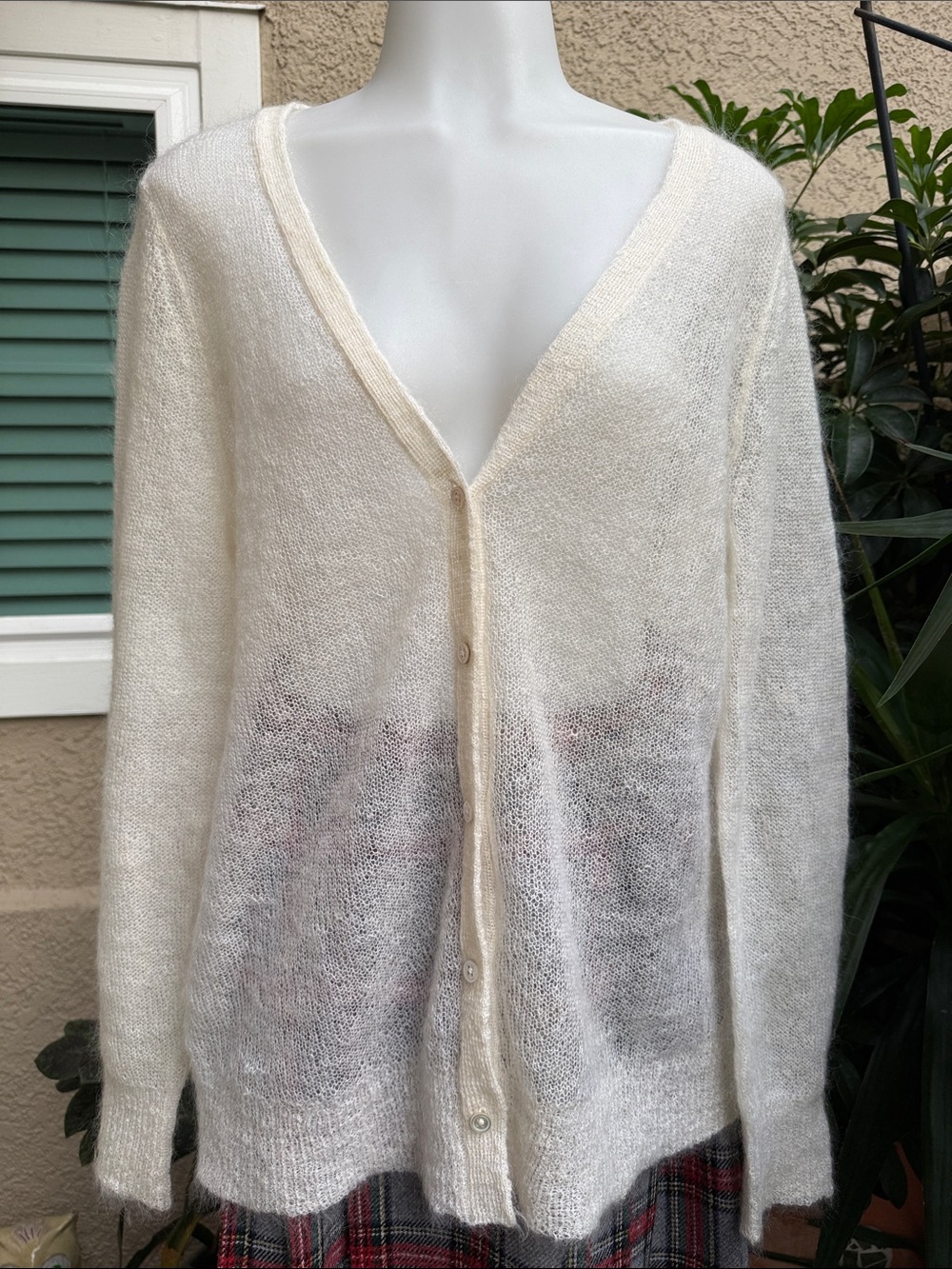 New Vintage J.Jill Cream V-Neck Button-Front Mohair Blend Cardigan